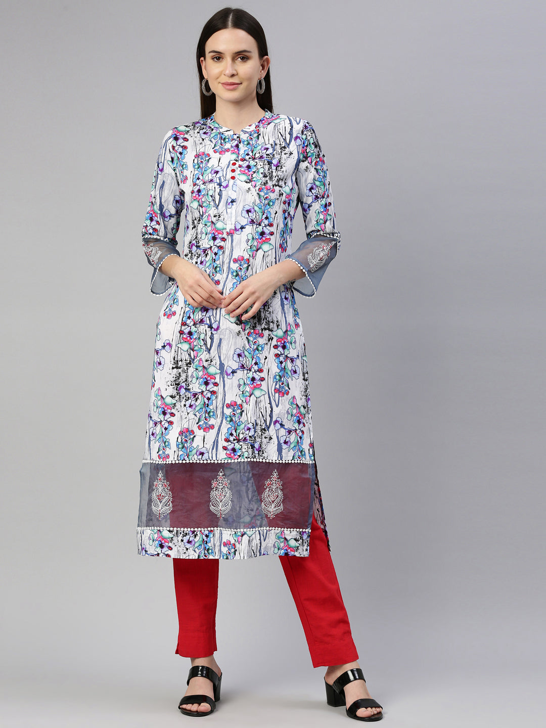 Buy NEERUS Bottle Green Embroidered Calf Length Rayon Woven Women's Salwar  Kurta Dupatta Set | Shoppers Stop